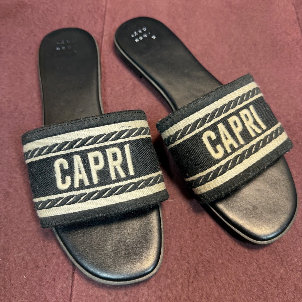 A New Day Slide Sandals Womens Size 8.5 Capri Embroidered Flat Open Toe